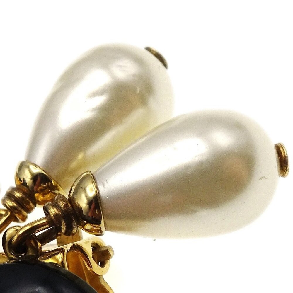 Chanel Artificial Pearl Dangle Earrings Clip-On 96P Black Gold 171169 - Picture 3 of 4